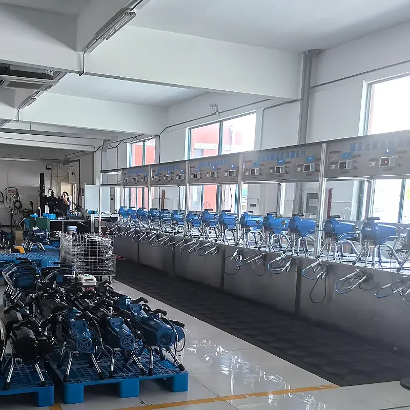 Mass production and high-pressure testing of airless sprayers inside the GuTuBao manufacturing workshop for OEM orders.
