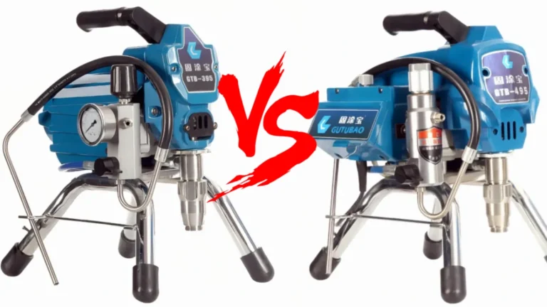 Side-by-side comparison of the GTB-395 vs 495 airless paint sprayers for professional contractors.
