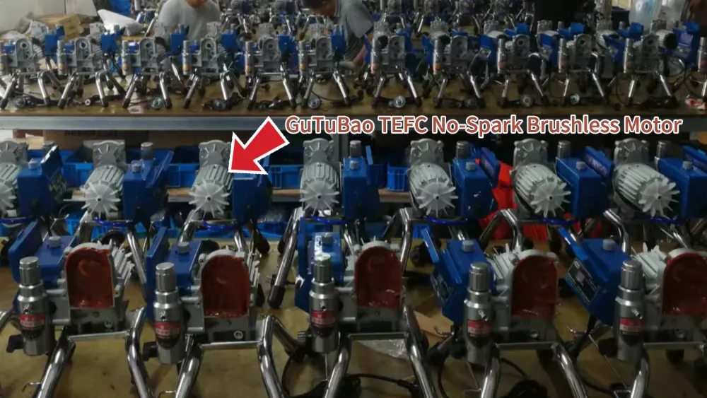 GuTuBao TEFC no-spark brushless motor technical diagram for safe cabinet painting.