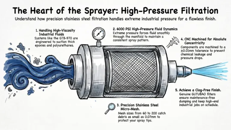 The heart of the sprayer: Industrial high-pressure paint gun filter schematic by GUTUBAO.