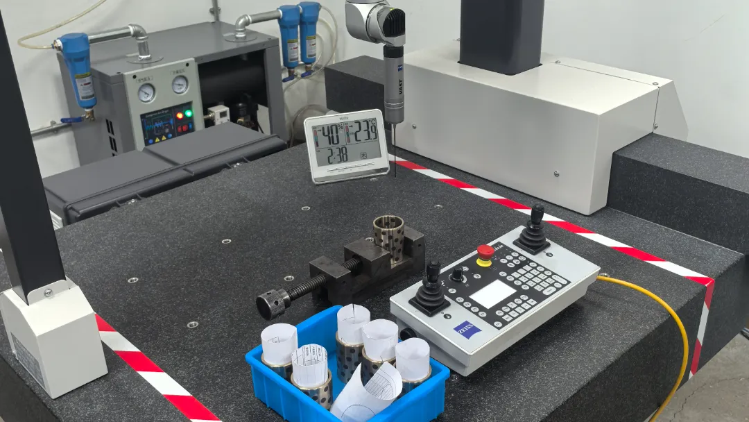 German Carl Zeiss CMM verifying ±0.01mm tolerance on an airless striping machine fluid pump to ensure zero-drip sharp lines.