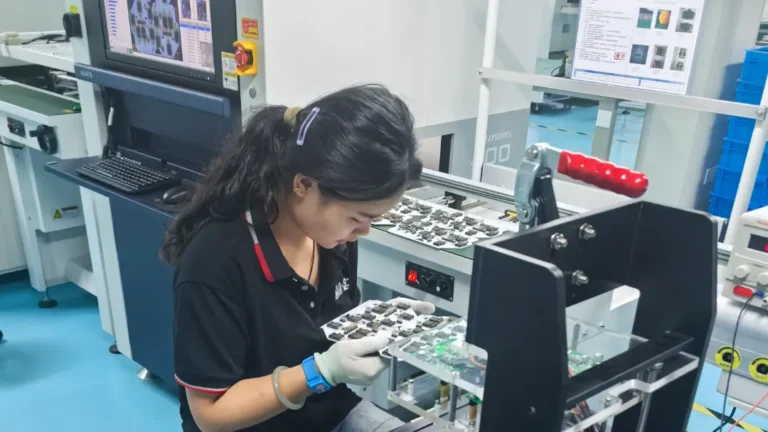Industrial AOI quality control of the smart PCB module responsible for the paint sprayer light and E-series diagnostic codes in GUTUBAO's dust-free facility.