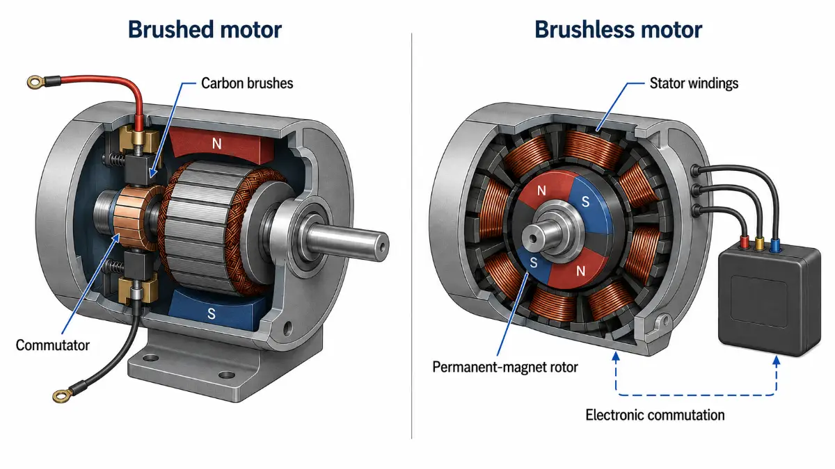 Brushed versus brushless airless sprayer motor construction.