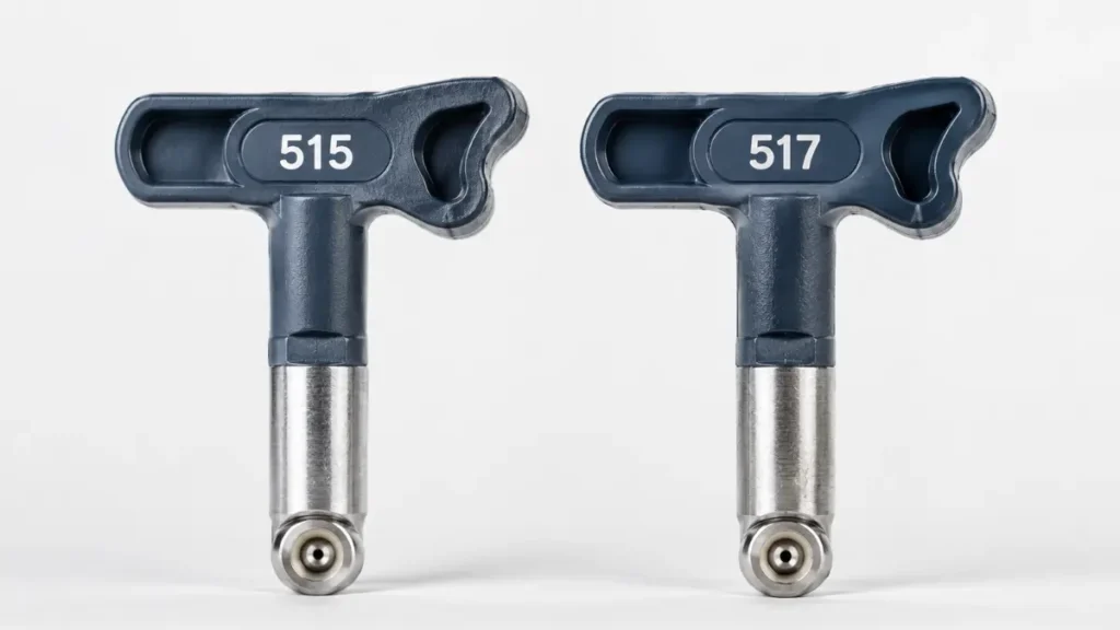 515 vs 517 spray tip side-by-side comparison showing orifice code markings